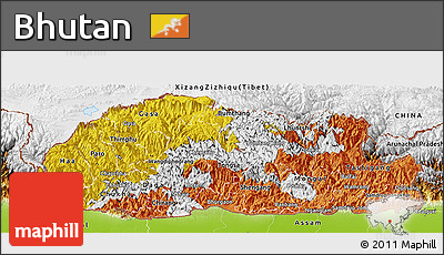 Flag Panoramic Map of Bhutan, physical outside, flag centered