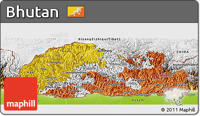 Flag Panoramic Map of Bhutan, physical outside, flag centered