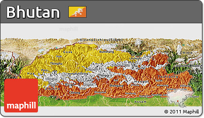 Flag Panoramic Map of Bhutan, satellite outside, flag rotated