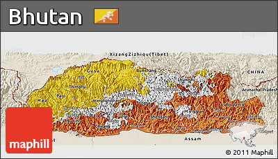 Flag Panoramic Map of Bhutan, shaded relief outside