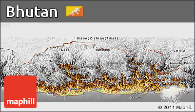Physical Panoramic Map of Bhutan, desaturated