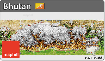 Physical Panoramic Map of Bhutan, satellite outside