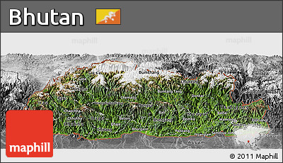 Satellite Panoramic Map of Bhutan, desaturated