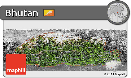 Satellite Panoramic Map of Bhutan, desaturated