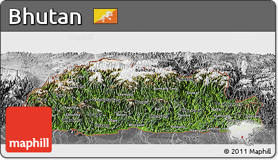 Satellite Panoramic Map of Bhutan, desaturated