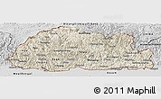 Shaded Relief Panoramic Map of Bhutan, desaturated