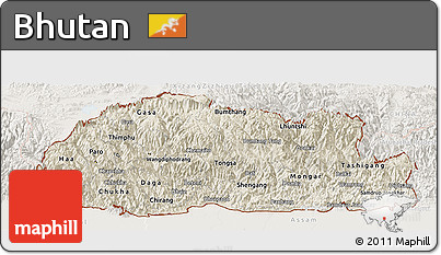 Shaded Relief Panoramic Map of Bhutan, lighten