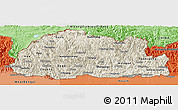 Shaded Relief Panoramic Map of Bhutan, political shades outside