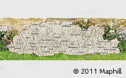 Shaded Relief Panoramic Map of Bhutan, satellite outside
