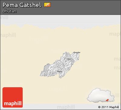 Classic Style 3D Map of Pema Gatshel, single color outside