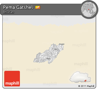 Classic Style 3D Map of Pema Gatshel, single color outside