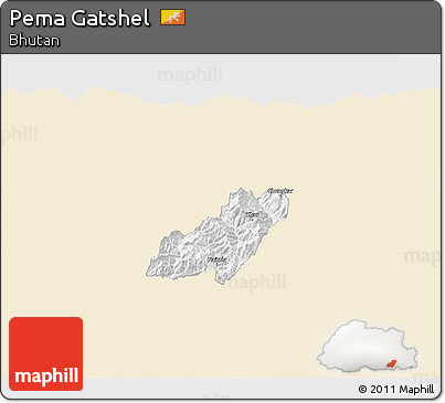 Classic Style 3D Map of Pema Gatshel, single color outside