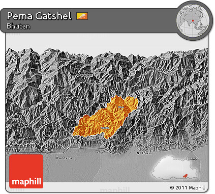 Political 3D Map of Pema Gatshel, desaturated