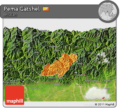 Political 3D Map of Pema Gatshel, satellite outside