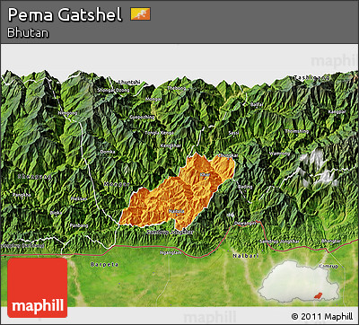 Political 3D Map of Pema Gatshel, satellite outside