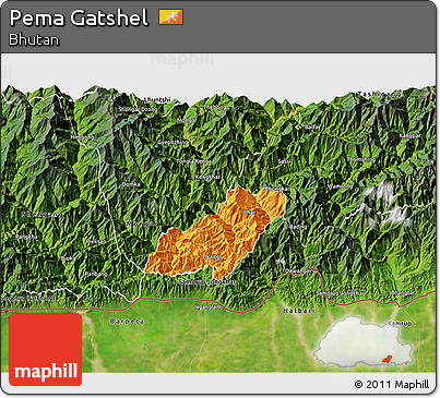 Political 3D Map of Pema Gatshel, satellite outside