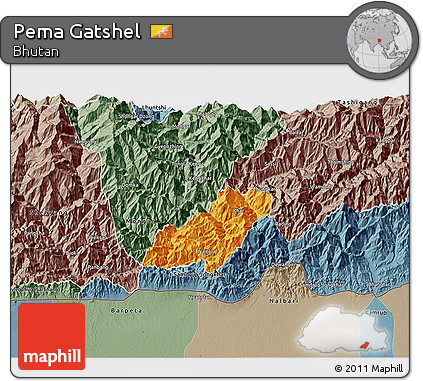 Political 3D Map of Pema Gatshel, semi-desaturated