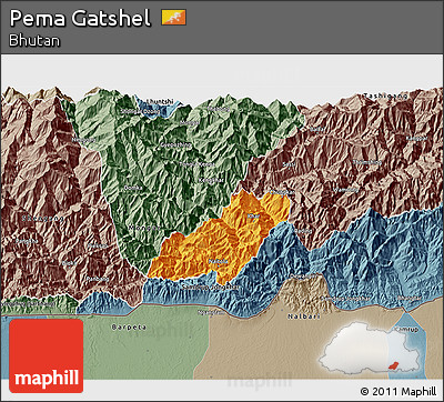 Political 3D Map of Pema Gatshel, semi-desaturated