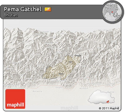 Shaded Relief 3D Map of Pema Gatshel, lighten