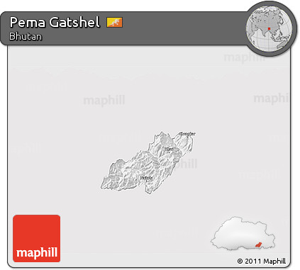 Silver Style 3D Map of Pema Gatshel, single color outside