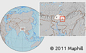 Gray Location Map of Pema Gatshel, highlighted country, hill shading