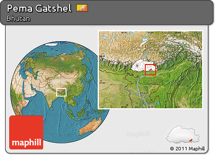 Satellite Location Map of Pema Gatshel, highlighted country