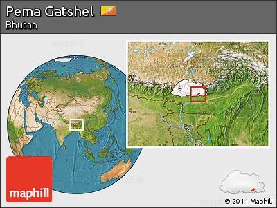 Satellite Location Map of Pema Gatshel, highlighted country