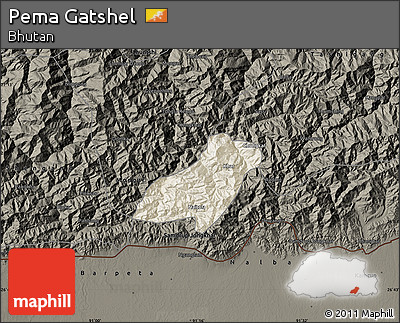 Shaded Relief Map of Pema Gatshel, darken