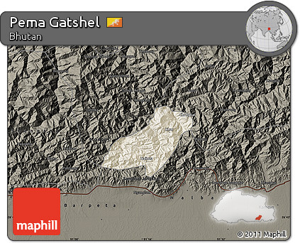 Shaded Relief Map of Pema Gatshel, darken