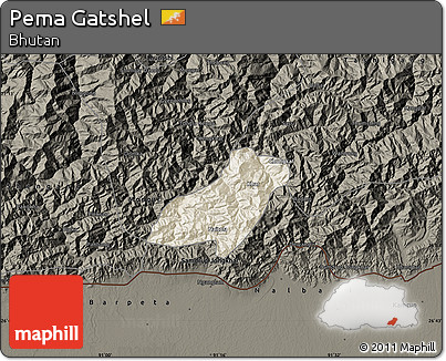 Shaded Relief Map of Pema Gatshel, darken