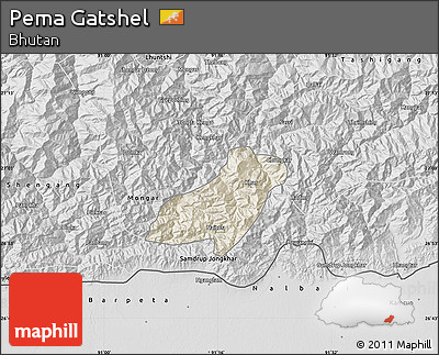 Shaded Relief Map of Pema Gatshel, desaturated