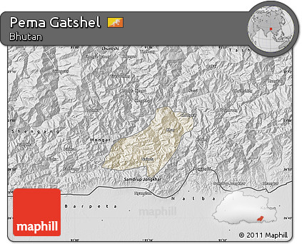 Shaded Relief Map of Pema Gatshel, desaturated
