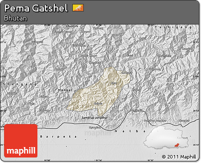 Shaded Relief Map of Pema Gatshel, desaturated
