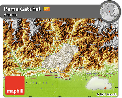 Shaded Relief Map of Pema Gatshel, physical outside