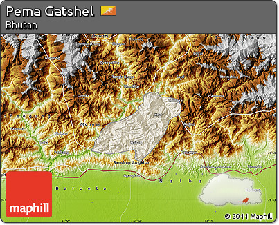 Shaded Relief Map of Pema Gatshel, physical outside