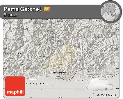 Shaded Relief Map of Pema Gatshel, semi-desaturated