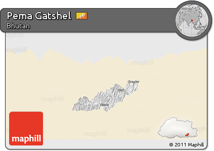Classic Style Panoramic Map of Pema Gatshel, single color outside