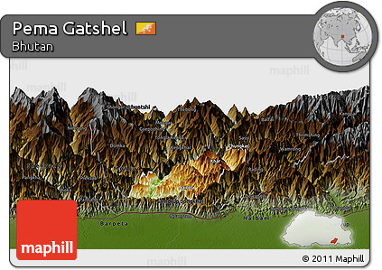 Physical Panoramic Map of Pema Gatshel, darken
