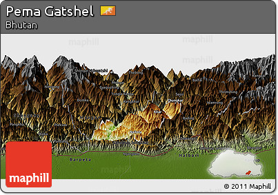 Physical Panoramic Map of Pema Gatshel, darken