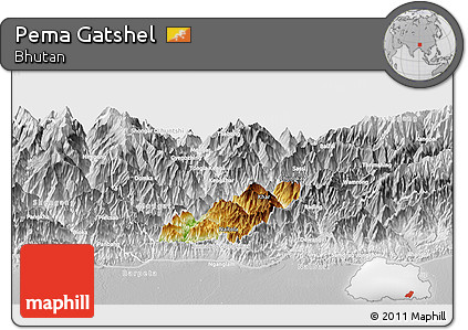 Physical Panoramic Map of Pema Gatshel, lighten, desaturated