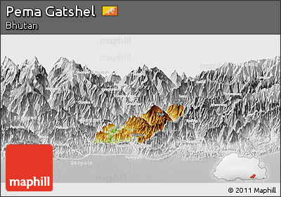 Physical Panoramic Map of Pema Gatshel, lighten, desaturated