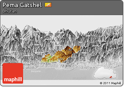 Physical Panoramic Map of Pema Gatshel, lighten, desaturated
