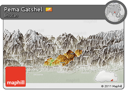 Physical Panoramic Map of Pema Gatshel, lighten, semi-desaturated