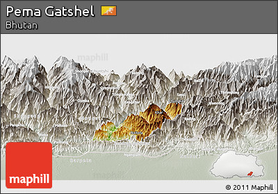 Physical Panoramic Map of Pema Gatshel, lighten, semi-desaturated