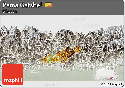 Physical Panoramic Map of Pema Gatshel, lighten, semi-desaturated