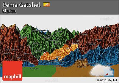 Political Panoramic Map of Pema Gatshel, darken