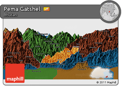 Political Panoramic Map of Pema Gatshel, darken
