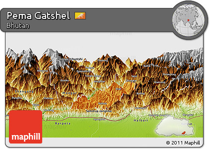 Political Panoramic Map of Pema Gatshel, physical outside