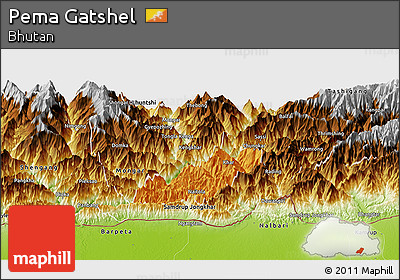 Political Panoramic Map of Pema Gatshel, physical outside