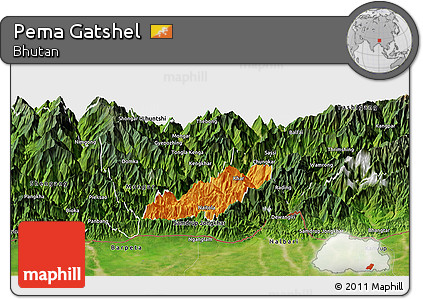 Political Panoramic Map of Pema Gatshel, satellite outside